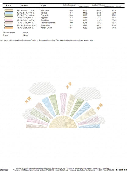 Sun with clouds embroidery design - Colorful Sun machine embroidery pattern - Baby girl and boy file - Instant digital download pes jef dst hus