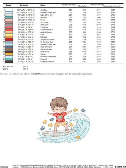 Surfer boy embroidery designs - Beach Swimmer with surferboard machine embroidery pattern - Baby Boy file - Instant digital download pes jef (Copy) Marcia Embroidery