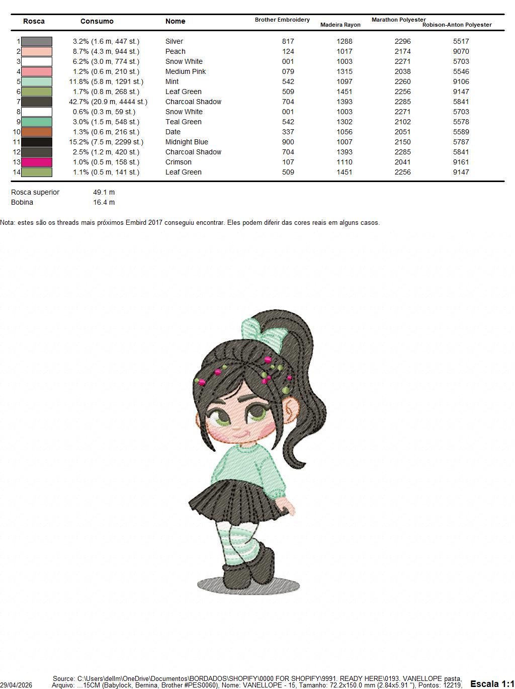 Vanellope embroidery design - Disney Princess machine embroidery patterns - Instant digital download (Copy) Marcia Embroidery