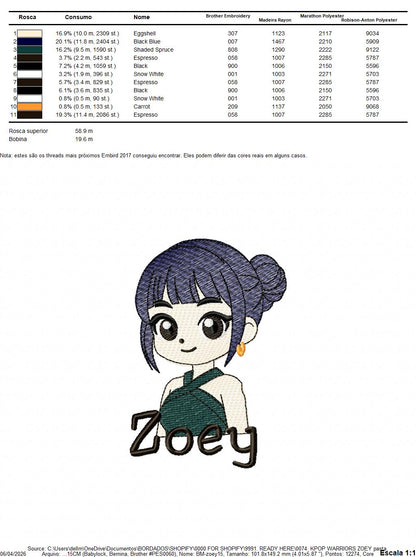Zoey KPop Demon Hunters embroidery design - Kpop Warriors machine embroidery patterns - Baby girl file - Instant digital download (Copy) Marcia Embroidery