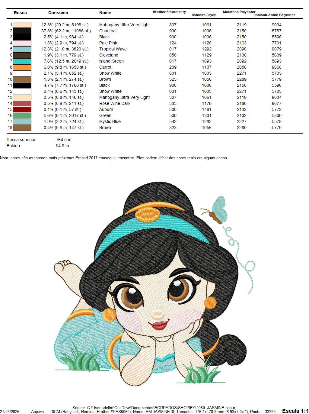 Jasmine embroidery designs - Disney Princess machine embroidery patterns - Baby Girl file - Instant digital download pes jef dst exp hus vp3 - Marcia Embroidery