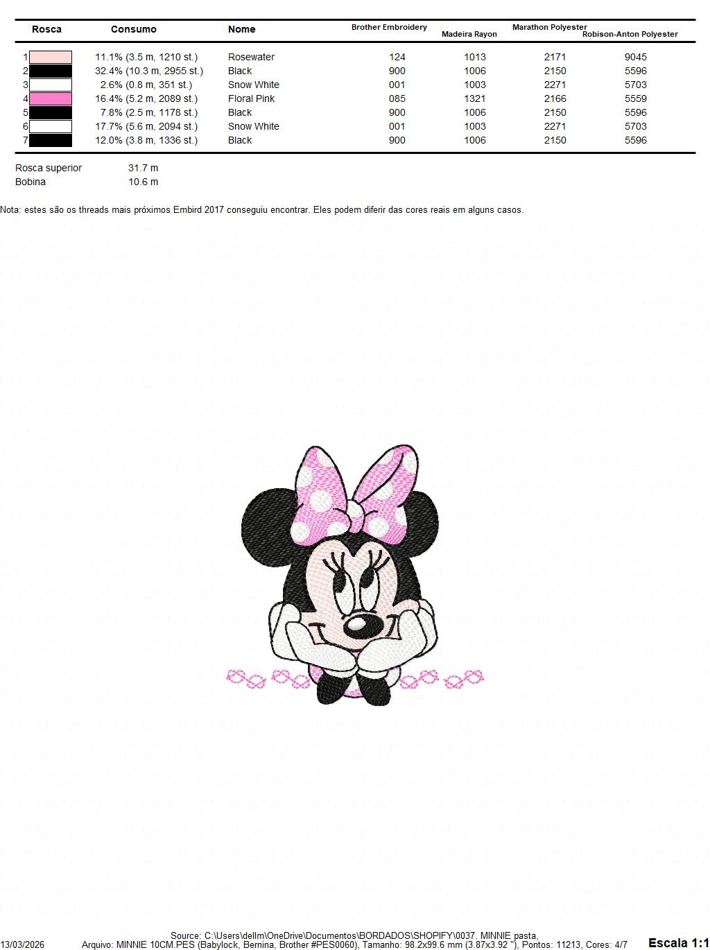 Minnie embroidery design machine embroidery pattern - Minnie Mouse machine embroidery pattern - Baby Girl file - Instant digital download pes jef dst hus vp3 - Marcia Embroidery