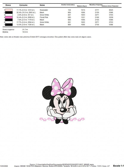 Minnie embroidery design machine embroidery pattern - Minnie Mouse machine embroidery pattern - Baby Girl file - Instant digital download pes jef dst hus vp3 - Marcia Embroidery