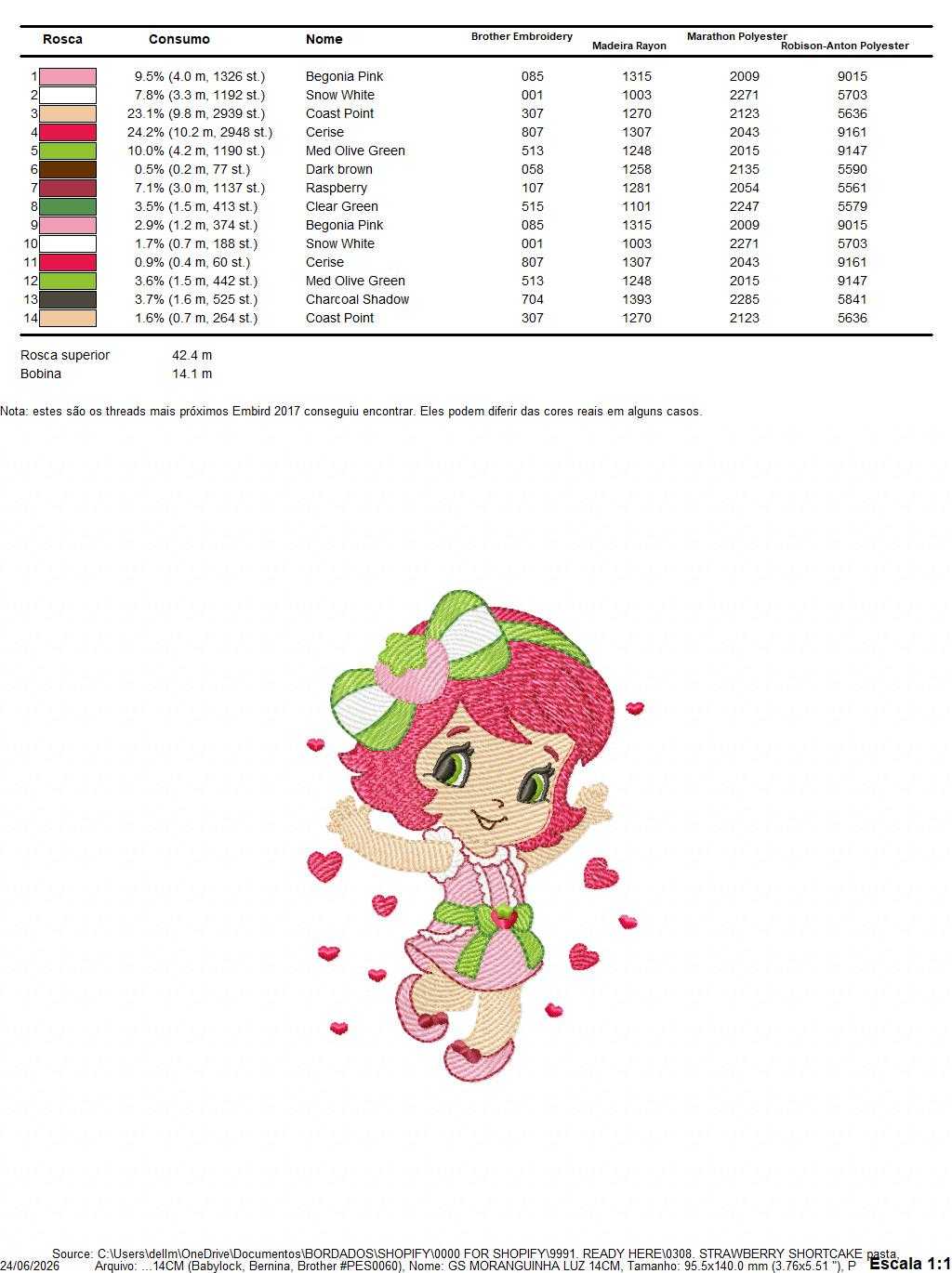 Strawberry Shortcake embroidery design - Girl with hearts and strawberries machine embroidery pattern - Baby Girl file - Instant digital download pes jef dst