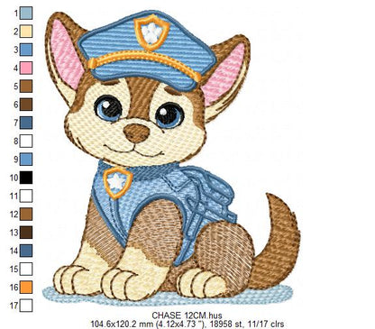 Paw Patrol embroidery designs - Dog Chase machine embroidery patterns - Baby Girl Boy file - Instant digital download pes jef dst exp hus vp3 - Zuma Chase Rubble Skye Marshall Everest Ryder Rocky - Marcia Embroidery