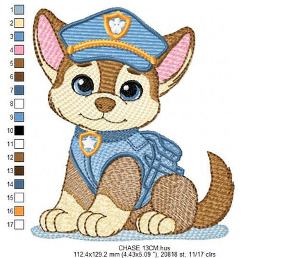 Paw Patrol embroidery designs - Dog Chase machine embroidery patterns - Baby Girl Boy file - Instant digital download pes jef dst exp hus vp3 - Zuma Chase Rubble Skye Marshall Everest Ryder Rocky - Marcia Embroidery