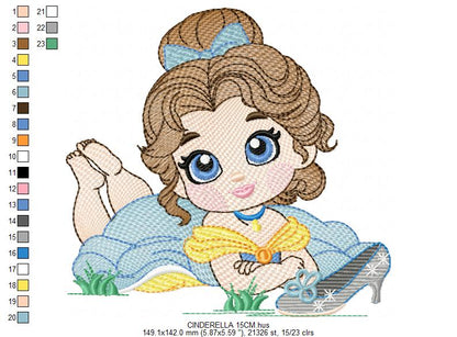 Cinderella embroidery designs - Disney Princess machine embroidery patterns - Baby Girl file - Instant digital download Marcia Embroidery