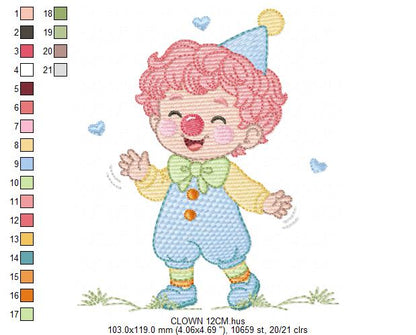 Circus Clown embroidery designs - Boy Clown with funny hat machine embroidery pattern - Baby Boy file - Instant digital download pes jef dst hus