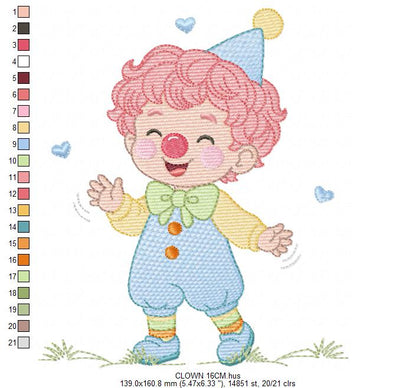 Circus Clown embroidery designs - Boy Clown with funny hat machine embroidery pattern - Baby Boy file - Instant digital download pes jef dst hus