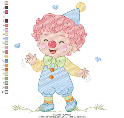 Circus Clown embroidery designs - Boy Clown with funny hat machine embroidery pattern - Baby Boy file - Instant digital download pes jef dst hus