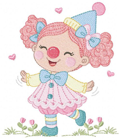 Circus Clown embroidery designs - Girl Clown with funny hat machine embroidery pattern - Baby Girl file - Instant digital download pes jef dst hus