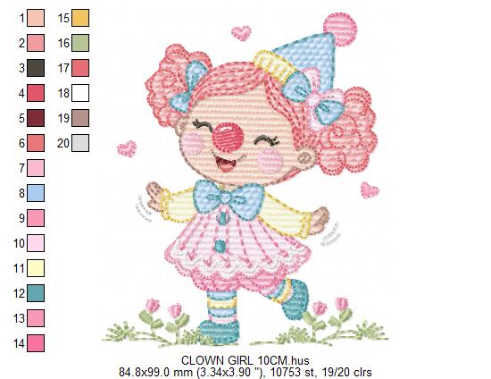 Circus Clown embroidery designs - Girl Clown with funny hat machine embroidery pattern - Baby Girl file - Instant digital download pes jef dst hus