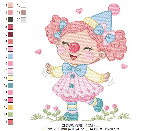 Circus Clown embroidery designs - Girl Clown with funny hat machine embroidery pattern - Baby Girl file - Instant digital download pes jef dst hus