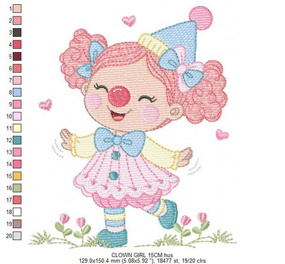 Circus Clown embroidery designs - Girl Clown with funny hat machine embroidery pattern - Baby Girl file - Instant digital download pes jef dst hus
