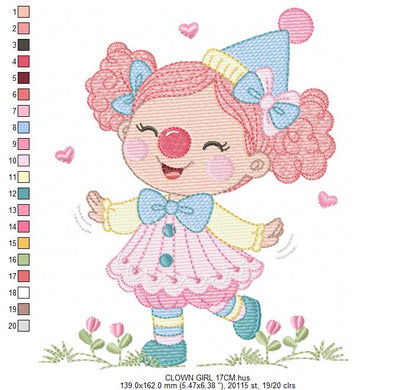 Circus Clown embroidery designs - Girl Clown with funny hat machine embroidery pattern - Baby Girl file - Instant digital download pes jef dst hus