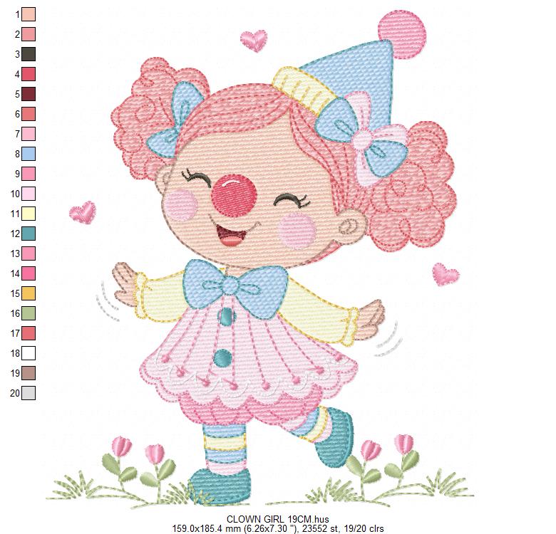 Circus Clown embroidery designs - Girl Clown with funny hat machine embroidery pattern - Baby Girl file - Instant digital download pes jef dst hus