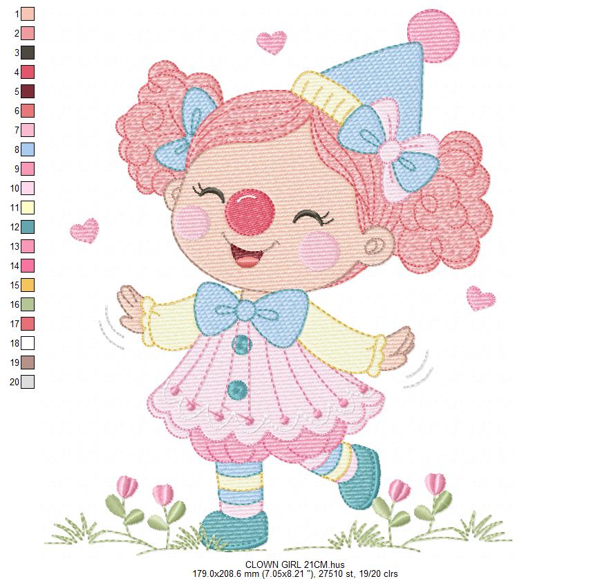 Circus Clown embroidery designs - Girl Clown with funny hat machine embroidery pattern - Baby Girl file - Instant digital download pes jef dst hus