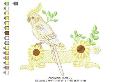 Cockatiel embroidery design - Baby Bird with sunflowers machine embroidery pattern - Kitchen Towel file - Instant digital download pes jef dst hus vp3 vip (Copy) Marcia Embroidery