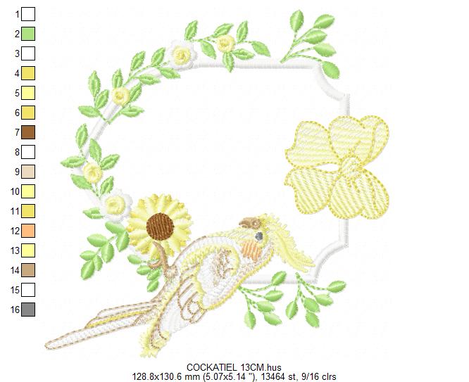 Cockatiel embroidery design - Baby Bird with sunflowers machine embroidery pattern - Kitchen Towel file - Instant digital download pes jef dst hus vp3 vip (Copy) Marcia Embroidery