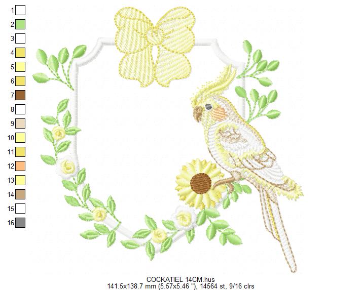 Cockatiel embroidery design - Baby Bird with sunflowers machine embroidery pattern - Kitchen Towel file - Instant digital download pes jef dst hus vp3 vip (Copy) Marcia Embroidery