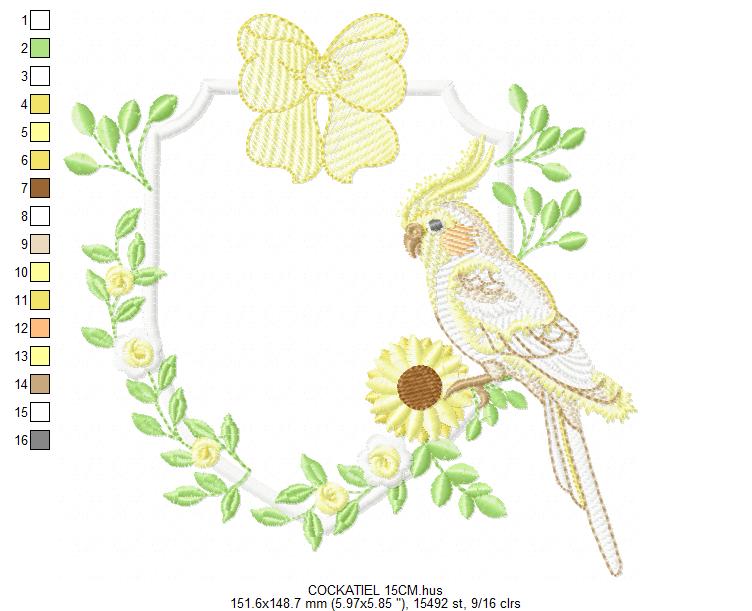 Cockatiel embroidery design - Baby Bird with sunflowers machine embroidery pattern - Kitchen Towel file - Instant digital download pes jef dst hus vp3 vip (Copy) Marcia Embroidery