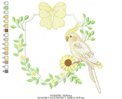 Cockatiel embroidery design - Baby Bird with sunflowers machine embroidery pattern - Kitchen Towel file - Instant digital download pes jef dst hus vp3 vip (Copy) Marcia Embroidery