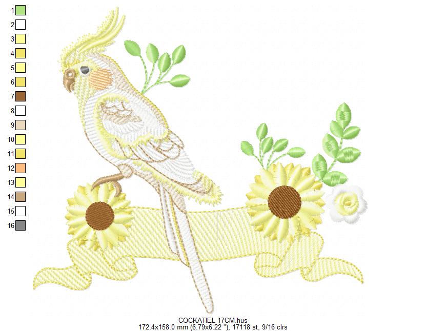 Cockatiel embroidery design - Baby Bird with sunflowers machine embroidery pattern - Kitchen Towel file - Instant digital download pes jef dst hus vp3 vip (Copy) Marcia Embroidery