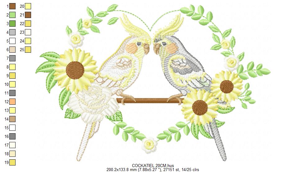 Cockatiel embroidery design - Baby Bird with sunflowers machine embroidery pattern - Kitchen Towel file - Instant digital download pes jef dst hus vp3 vip (Copy) Marcia Embroidery