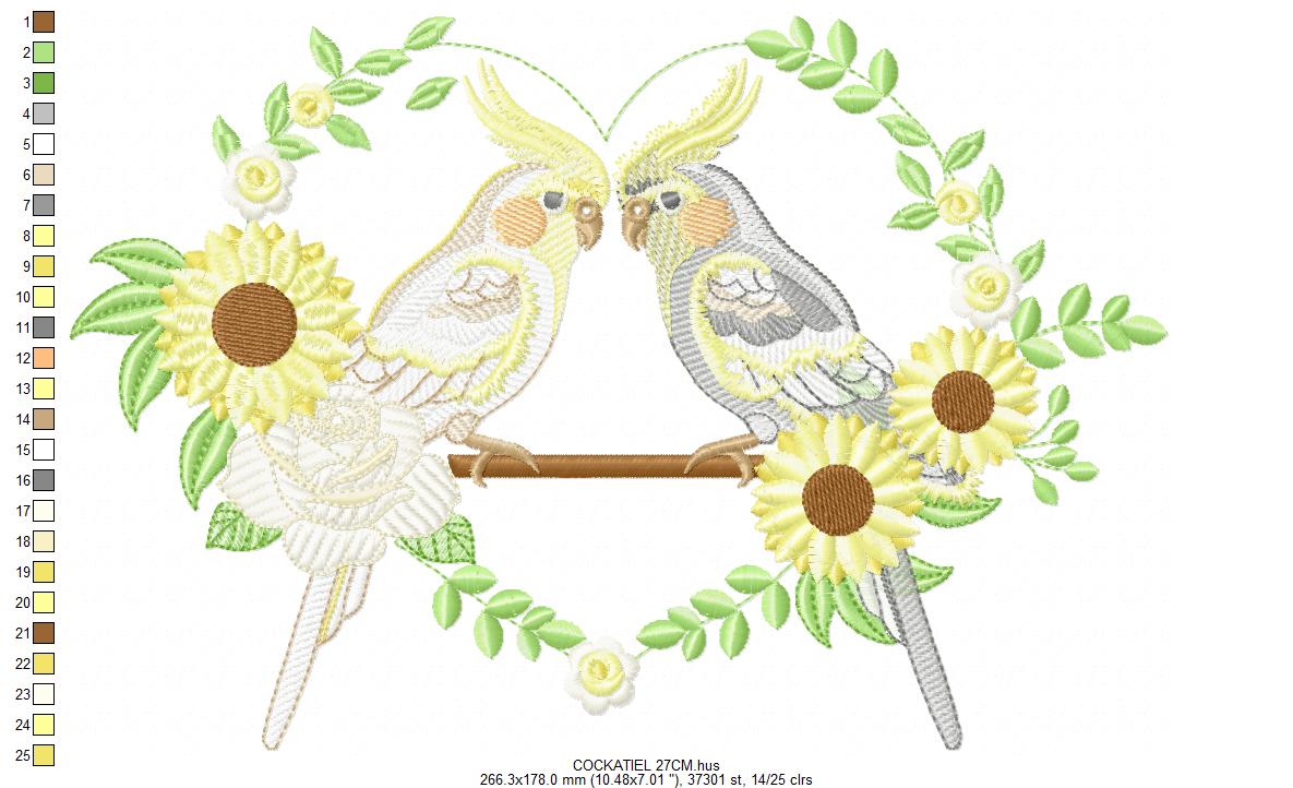 Cockatiel embroidery design - Baby Bird with sunflowers machine embroidery pattern - Kitchen Towel file - Instant digital download pes jef dst hus vp3 vip (Copy) Marcia Embroidery