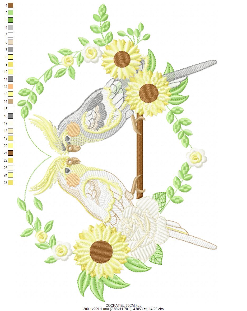 Cockatiel embroidery design - Baby Bird with sunflowers machine embroidery pattern - Kitchen Towel file - Instant digital download pes jef dst hus vp3 vip (Copy) Marcia Embroidery