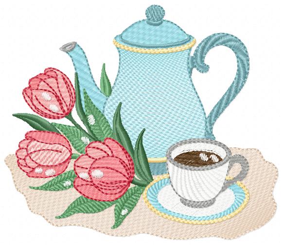 Coffee Cup with flower embroidery designs - Floral Kitchen Towel motiv machine embroidery pattern - Instant digital download pes dst jef hus (Copy) Marcia Embroidery