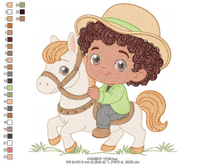 Cowboy Embroidery Design – Baby Boy Country Ranch Wrangler File (Instant Download)