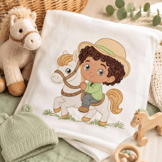 Cowboy Embroidery Design – Baby Boy Country Ranch Wrangler File (Instant Download)