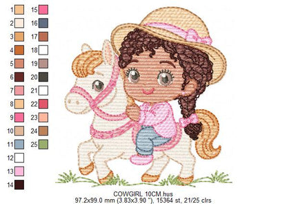 Cowgirl Embroidery Design – Baby girl Country Ranch Wrangler File (Instant Download)