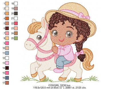 Cowgirl Embroidery Design – Baby girl Country Ranch Wrangler File (Instant Download)