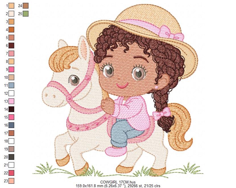 Cowgirl Embroidery Design – Baby girl Country Ranch Wrangler File (Instant Download)