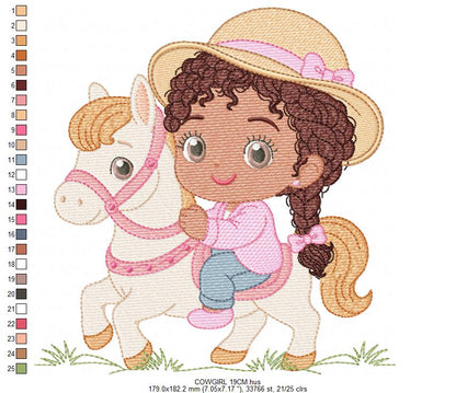 Cowgirl Embroidery Design – Baby girl Country Ranch Wrangler File (Instant Download)