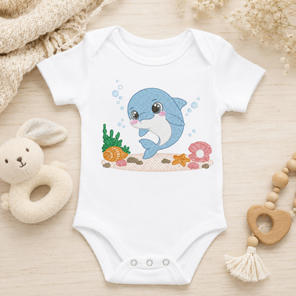 Dolphin embroidery design - Ocean Fish embroidery design machine embroidery pattern - Dolphin with algae embroidery - delicate sea animal (Copy)