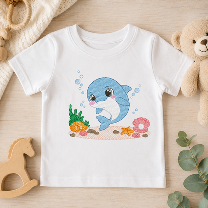 Dolphin embroidery design - Ocean Fish embroidery design machine embroidery pattern - Dolphin with algae embroidery - delicate sea animal (Copy)