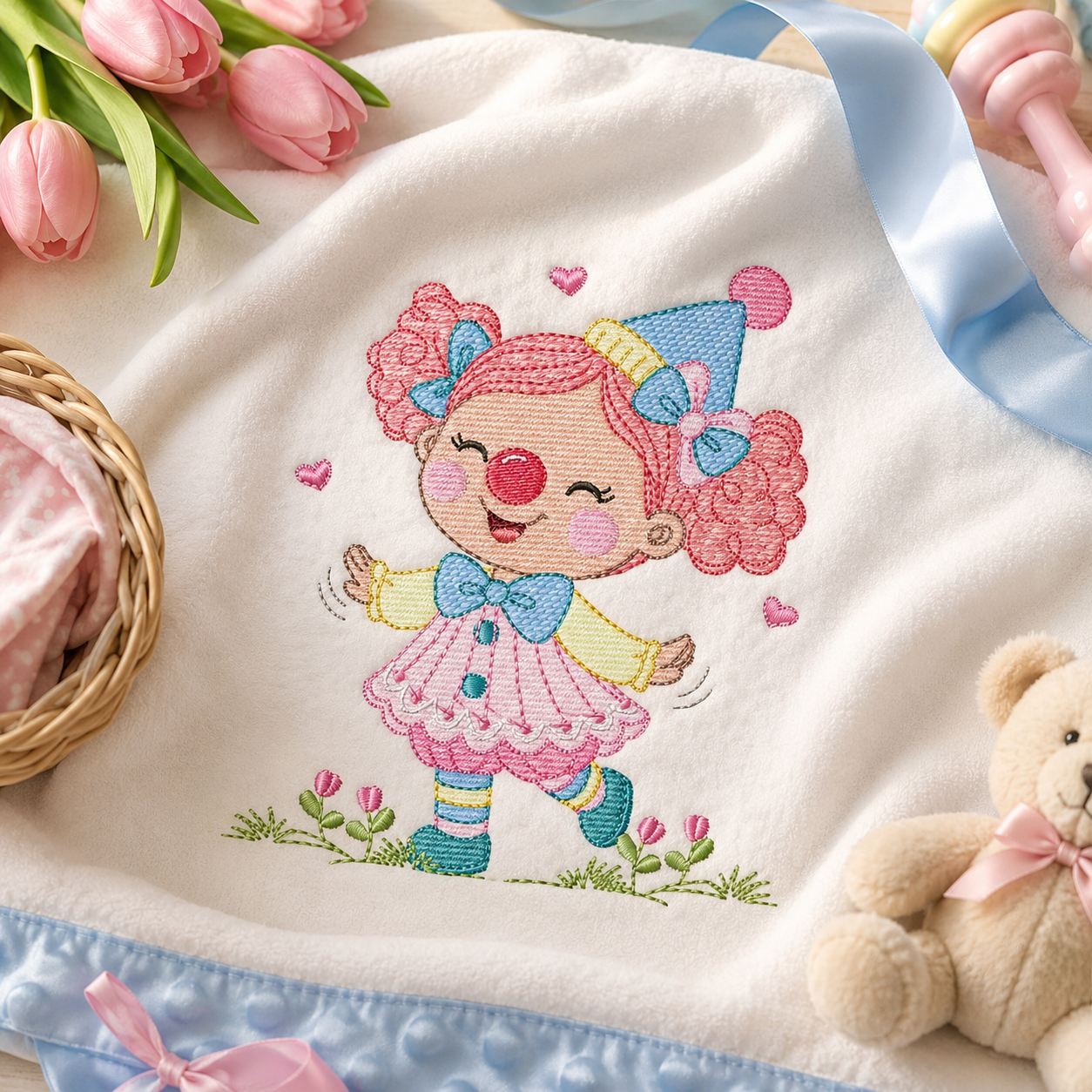 Circus Clown embroidery designs - Girl Clown with funny hat machine embroidery pattern - Baby Girl file - Instant digital download pes jef dst hus
