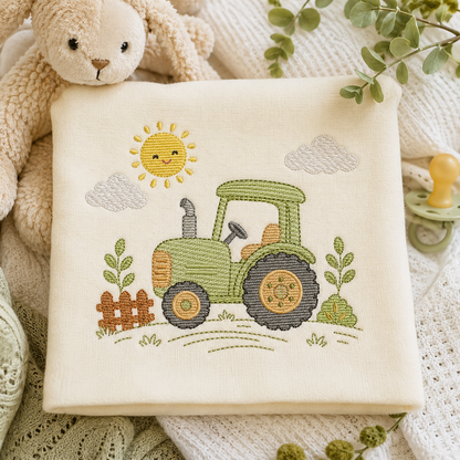 Farm Tractor embroidery design - Ranch Pickup Truck with sun machine embroidery pattern - Baby girl and boy - Instant digital download