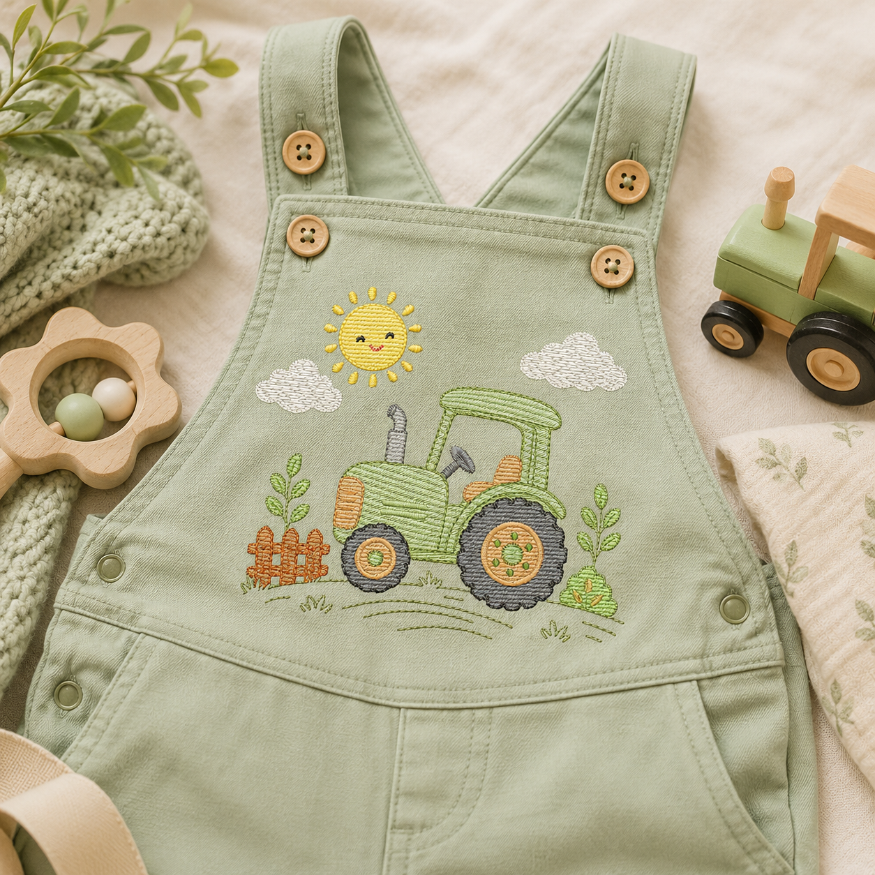 Farm Tractor embroidery design - Ranch Pickup Truck with sun machine embroidery pattern - Baby girl and boy - Instant digital download