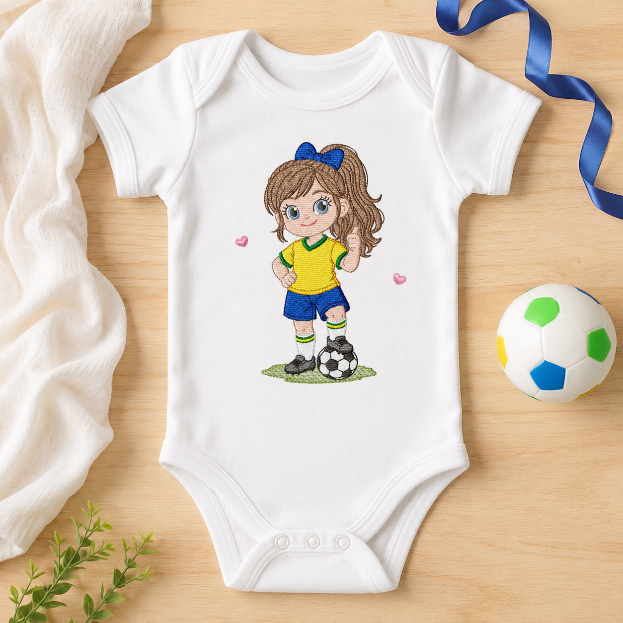 Soccer player embroidery designs - Baby Girl with long hair machine embroidery file - Girl with soccer ball file - Instant digital download pes jef