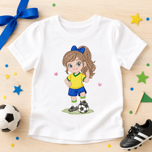 Soccer player embroidery designs - Baby Girl with long hair machine embroidery file - Girl with soccer ball file - Instant digital download pes jef