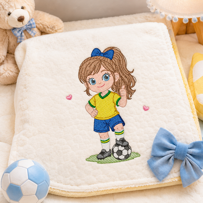 Soccer player embroidery designs - Baby Girl with long hair machine embroidery file - Girl with soccer ball file - Instant digital download pes jef