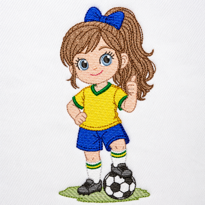 Soccer player embroidery designs - Baby Girl with long hair machine embroidery file - Girl with soccer ball file - Instant digital download pes jef