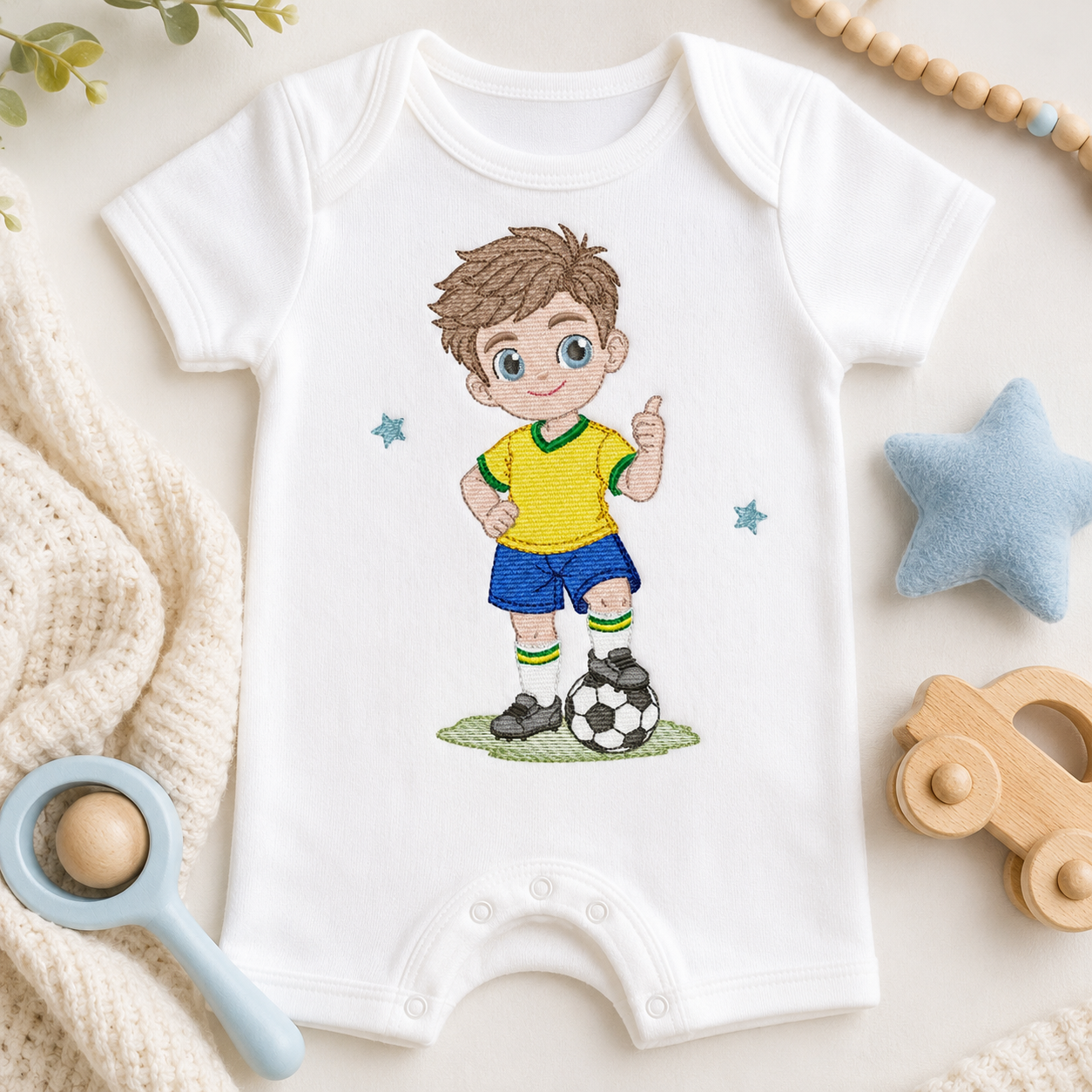 Soccer player embroidery design - School Boy with curly hair machine embroidery file - boy with soccer ball file - Instant digital download