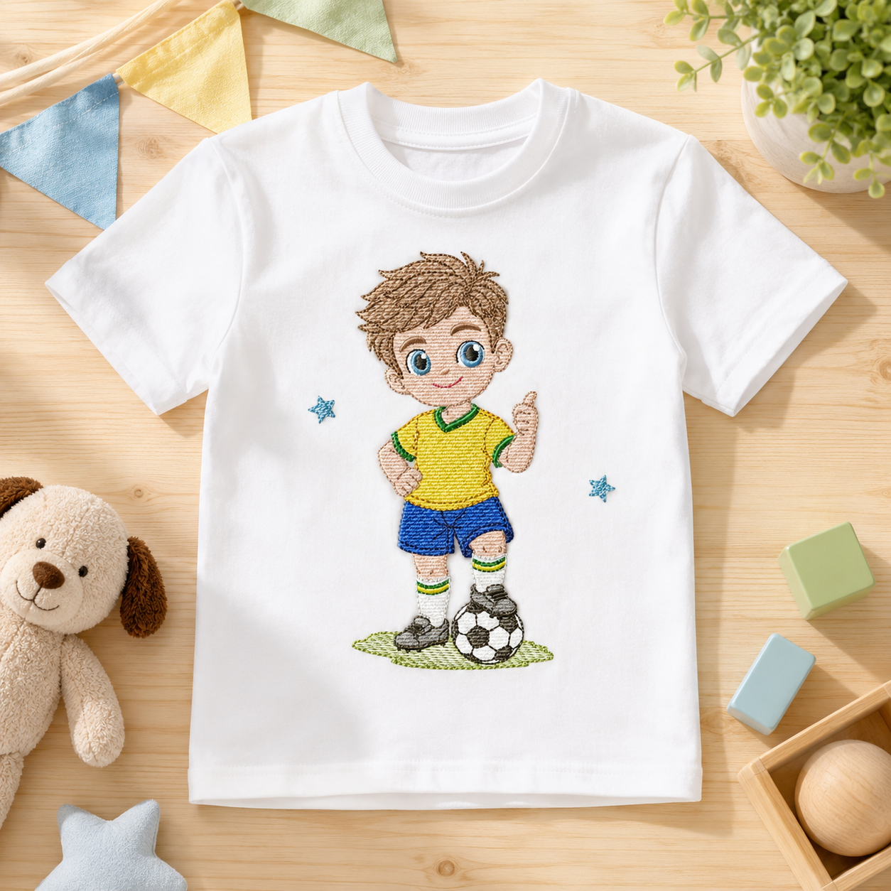 Soccer player embroidery design - School Boy with curly hair machine embroidery file - boy with soccer ball file - Instant digital download