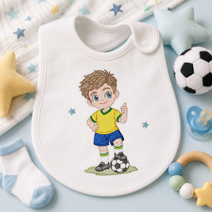 Soccer player embroidery design - School Boy with curly hair machine embroidery file - boy with soccer ball file - Instant digital download