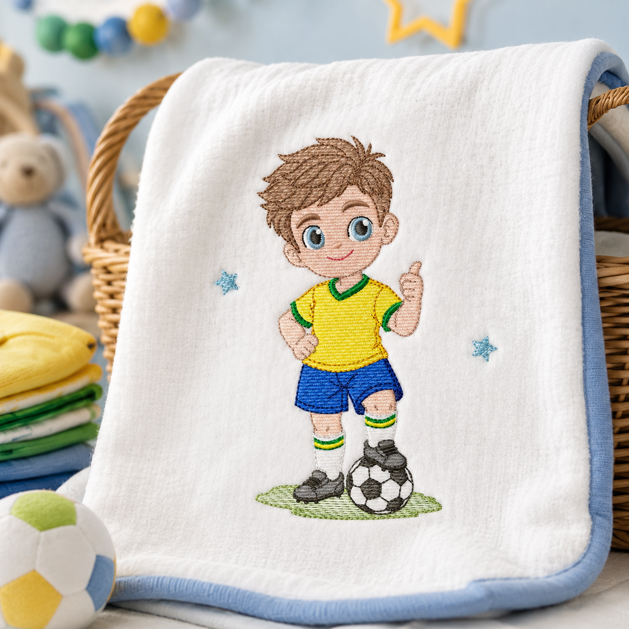 Soccer player embroidery design - School Boy with curly hair machine embroidery file - boy with soccer ball file - Instant digital download